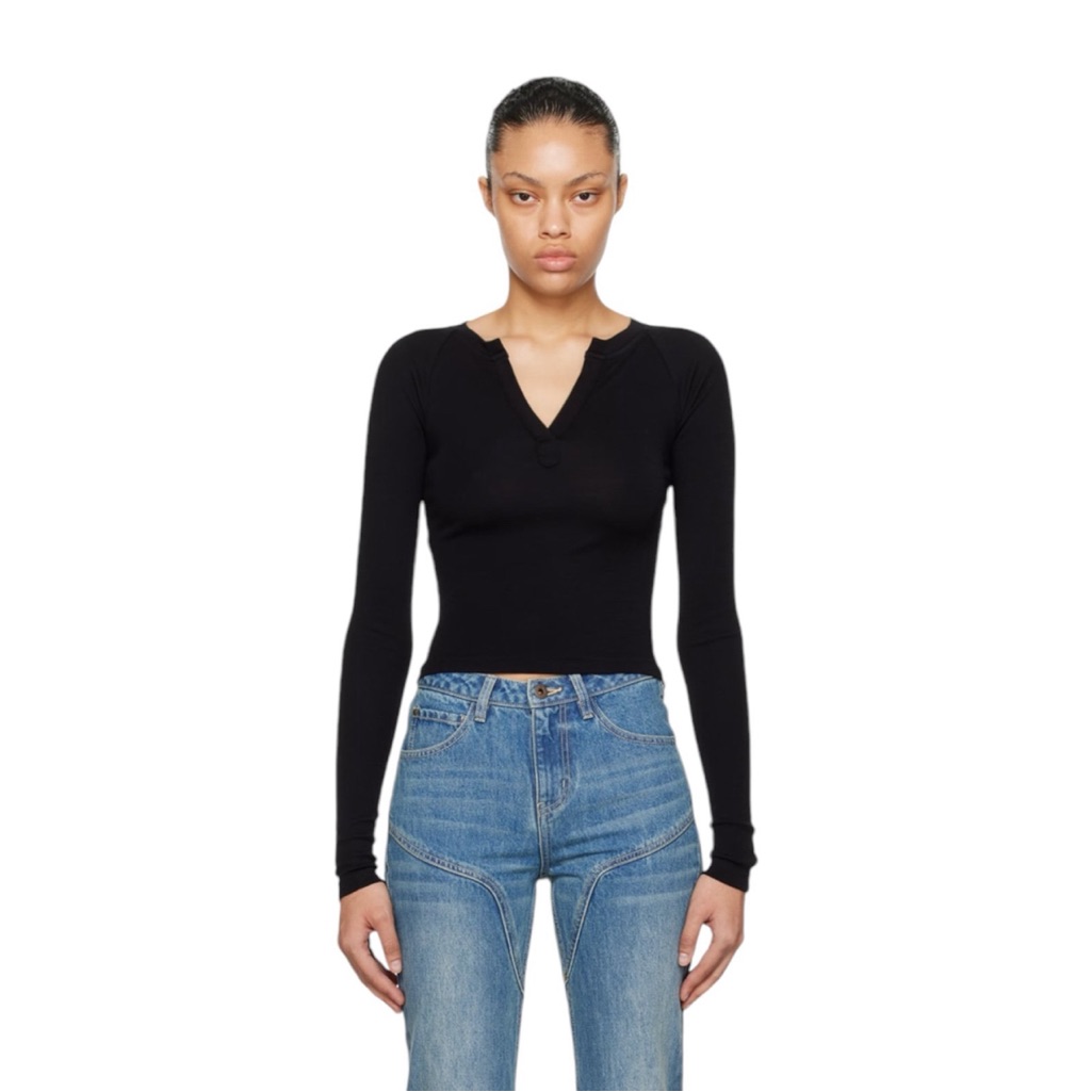 Express Women’s Form Fitting Black V-Neck Long Sleeve Shirt